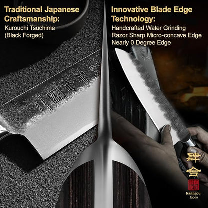 7 Inch Santoku Knife, Black Forged Japanese Chef Knife with AUS-8 Alloy Steel, Japanese Santoku Knife with Full Tang Pakkawood Handle, Christmas Gift with Premium Box (7 Inch Santoku Knife)