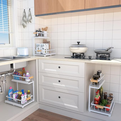 Under Sink Organizer,2 Tier Under Sink Organizers and Storage,Slide Out Pull Out Cabinet Organizer Shelf, Metal Sliding Drawer for Kitchen Bathroom Pantry Cabinet Closet Organization Rack