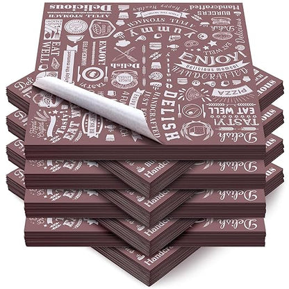 Outus 600 Pcs 12 x 12 Inch Deli Wax Paper Sheets Grease Resistant Tray Basket Liners Newsprint Paper Water and Grease Proof Sandwich Wrapping Square Hot Dog Wrappers for Food Baking (Coffee Color)