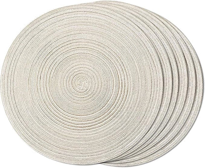 FunWheat Round Braided Placemats Set of 6 Easy Clean Place mats for Dining Tables Woven Heat Resistant Washable Table Mats 15 inches(Beige)