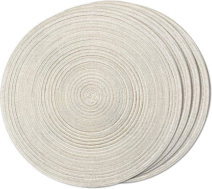 FunWheat Round Braided Placemats Set of 4 Place mats for Dining Tables Woven Heat Resistant Table Mats 15 inch (E Beige, 4pcs)