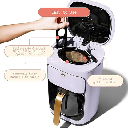 Beautiful Coffee Maker, 14-Cup, Touch-Activated Display, Programmable, Automatic Shut-Off, 1200W, Keep Warm, 24h Timer (Lavender)