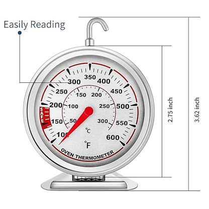 Oven Thermometer with Large 3" Dial | Accurate Oven Temperature Reading | Dual Scale 100°F-600°F & -40°C-310°C | for Gas/Electric Ovens, Grill, BBQ, Baking, Meat