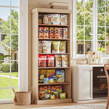 70.8" Tall Brown Bookshelf, Farmhouse Modular Bookcase with 6-Tier Adjustable Shelves, Large Storage Cabinet for Home Office, Living Room, Set of 4
