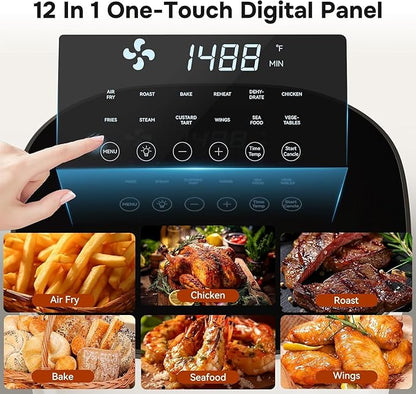 Simple Deluxe 12-in-1 Air Fryer 6.34 Qt, Digital Preset Airfryer with Visible Window, Nonstick and Dishwasher-Safe Basket, Air Fry, Roast, Bake, Dehydrate, Fries, 1700W, Beige