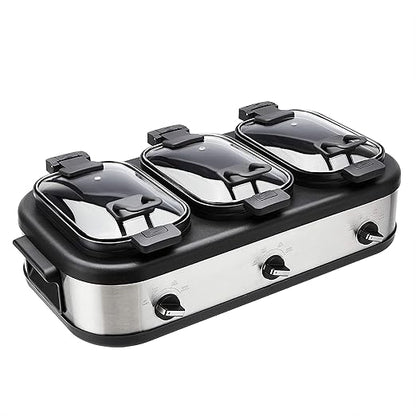 Amazon Basics Stainless Steel 3 x 2.5 Quarts Triple Slow Cooker, Brushed Stainless Steel