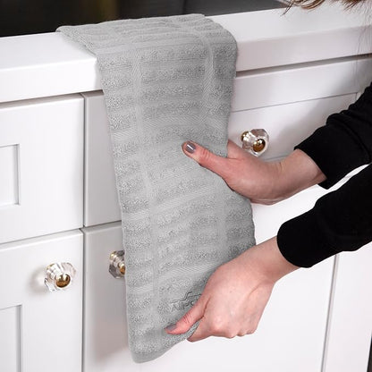 All-Clad Solid & Coordinate Kitchen Towels: Highly Absorbent, Super Soft Long Lasting 100% Cotton, 17" x 30" Tea Towels for Cleaning & Drying Dishes, Pans, Glassware, Countertops, 4-Pack, Titanium