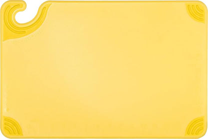 San Jamar Saf-T-Grip Plastic Cutting Board with Safety Hook, 12" x 18" x 0.5", Yellow