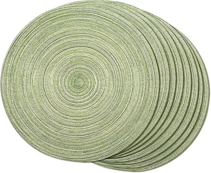 FunWheat Round Braided Placemats Set of 8 Place mats for Dining Tables Woven Heat Resistant Table Mats 15 inch(E Light Green, 8pcs)