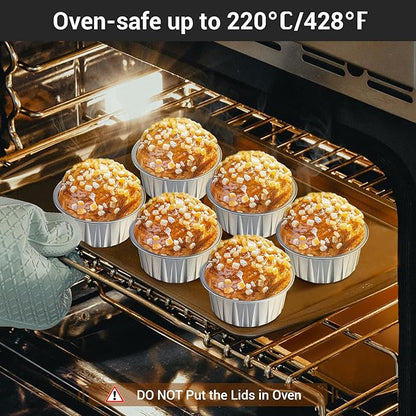 EUSOAR Disposable Creme Brulee Ramekins, Silver 25Packs 5oz Baking Cups with Lids Mini Muffin Liners, Dessert Cheesecake Pan Creme Brulee Cupcake Containers for Catering Gathering Club Wedding Party