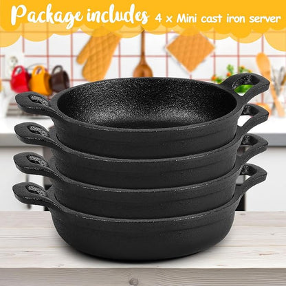 Mini Cast Iron Skillets 5 x 5 x 1.3 Inch Cast Iron Pan Small Ramekin Set Black Casserole Dish Cookware Oven Safe Mini Skillets for Kitchen Indoor Outdoor Picnic (4 Pack)