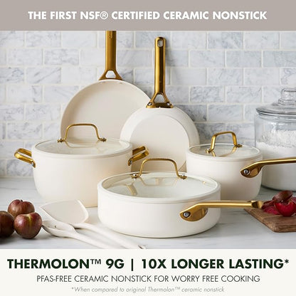 GreenPan Nonstick Reserve Pro 10 Piece Cookware Set, NSF Certified Ceramic, Hard Anodized PFAS-Free Pots & Pans Set with Lids, Stainless Steel Handles, Oven & Dishwasher Safe, Cream White