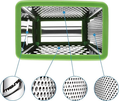 Spring Chef Green Professional Stainless Steel XL Parmesan Cheese Grater with Handle - 4 Sided Box Grater for Kitchen - Dishwasher Safe Food Shredder for Carrot, Potato, Vegetables, Ginger, Hash Brown