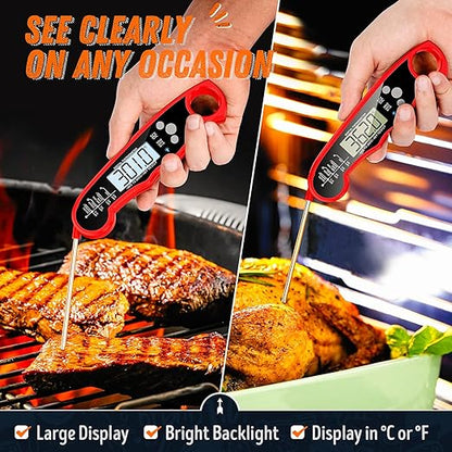 Instant Read Meat Thermometer for Grill and Cooking, Fast & Precise Digital Food Thermometer with Backlight, Magnet, Calibration, and Foldable Probe for Kitchen, Outdoor Grilling and BBQ!…