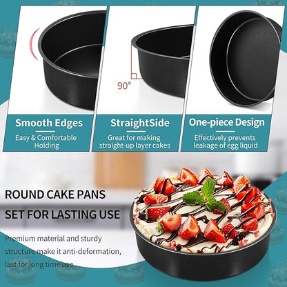 P&P CHEF 6/8/ 9.5 Inch Cake Pan Set of 3, Non-Stick Round Cake Pans Tins for Tier Smash Cakes, Baking Pans Set & Essential Bakeware, Stainless Steel Core & Leak-Proof