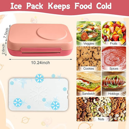 Bento Box for Kids,Kids Bento Lunch Box with Built-in Ice Pack for School,3 Compartments Leak Proof Lunch Container with Utensils for Girl Boy;BPA Free,Microwave & Dishwasher Safe, 44oz(Pink)