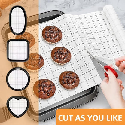 Silicone Baking Mat Roll, 12 In x 8 FT Non-Stick Grid Pastry Mat Free Cutting, Heat Resistant Food Grade Counter Mat, Air Fryer Liner for Pizza, biscuit, Pie Crust
