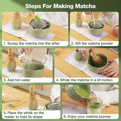 Matcha Whisk Set, 8-Piece Ceramic Japanese Matcha Bowl & Accessories Kit for Traditional Tea Ceremony, Home Use & Gifts(Green)