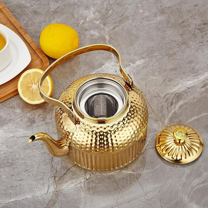 SANQIAHOME Antique 1.2L (40Oz) Stainless Steel Teapot with Infuser Gold