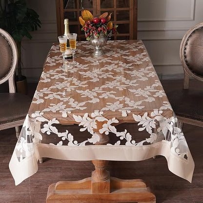Waterproof Clear Table Cover Protector Vinyl Rectangle Table Cloth Oil Spill Proof Wipe Clean Plastic Tablecloths for Dining Tables (Scroll Grass, 60 x 120 Inches)