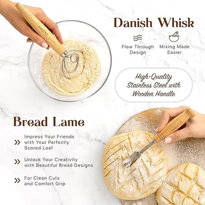 Sourdough Kit with Professional Bread Making Tools - A Complete Sourdough Bread Kit Including 10" Round & 11" Oval Bannetons, Bread Lame, Whisk, Bowl & Dough Scrapers, Slings, and Mat (17-Piece Kit)