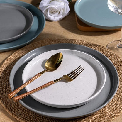 AmorArc Ceramic Dinnerware Sets for 4, 12 Pieces Handpainted Plates and Bowls Set with Rustic Terracotta Underside, Scratch Resistant Stoneware Dishes Set, Dishwasher & Microwave Safe, Multi-Color