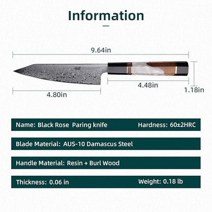 FINDKING 5 Inch Small Kitchen Utility Knife, Sharp Fruit Paring Tool & Elegant Pairing Blade for Everyday Cooking (BLACK-ROSE Series)