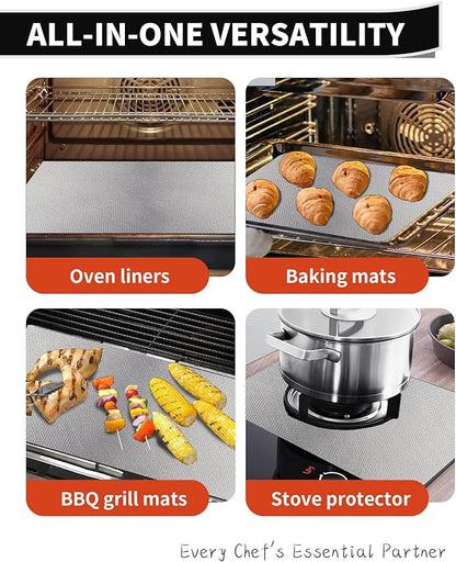 Oven Liners for Bottom of Oven - 2 Pack Large Heavy Duty Oven Mats, 17"x 25" Reusable Matt Liner for Electric, Gas, Toaster Ovens & Grills, BPA & PFOA Free, Kitchen Essentials, Silver