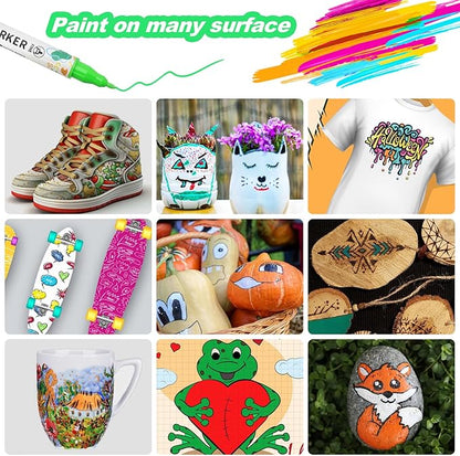48 Colors Acrylic Paint Pens, Dual Tip Acrylic Paint Markers for Paper, Wood, Canvas, Stone, Rock Painting, Glass, Fabric, DIY, Ceramic, Art Supplies for Kids and Adults Drawing (Dot + Fine)