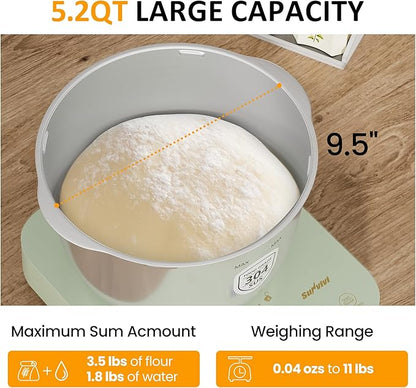 Sunvivi Electric Dough Maker with Weighing Function,5.2QT Dough Mixer with Ferment Function,Household Bread Maker Kitchen Flour Kneading Machine with Stainless Steel Bowl,Face-up Touch Panel