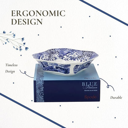 Spode Blue Italian 9.5-Inch Serving Bowl - Elegant Porcelain Tableware for Vegetables, Main Dishes, Entrees, Sides, Salads - Mix & Match Blue Patterned Rim with Dinnerware Sets, Great for Hosting