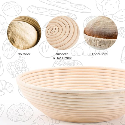Bread Proofing Baskets Set of 2 12 inch Round Dough Proofing Bowls w/Liners Perfect for Home Sourdough Bakers Baking