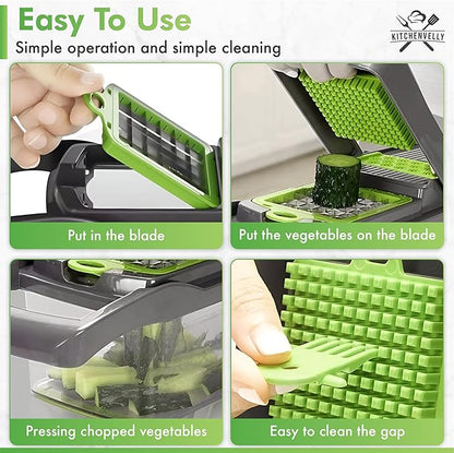16-in-1 Vegetable Chopper with 8 Blades, Veggie Slicer & Dicer, Food Chopper with Container & Lid, Onion Chopper, Salad Chopper
