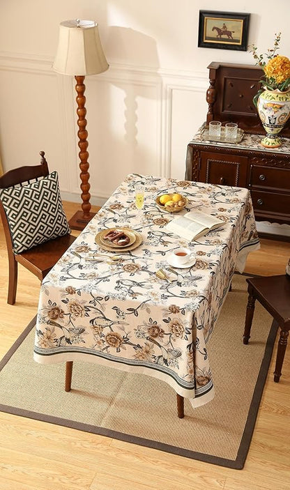 ISAENNE Designer Vintage Linen Square Table Cloth,Floral and Bird Pattern Elegant Tablecloths,Fall Wrinkle Resistant Home Decor Tablecloth for Dining Kitchen Party Christmas,67"*67"-Murad A