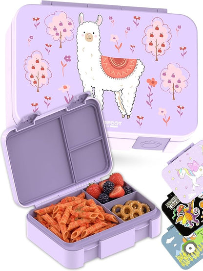 BEARFOOT Bento Box Compact, BPA-Free Children's Lunch Box for School and Nursery, Leak-Proof Lunch Box for Girls and Boys, Practical, Lightweight and Compact (Llama Purple, 4 Cups)