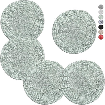Trivets for Hot Dishes, Pots and Pans, 8 Inches Hot Pads 5 Pcs, Pot Holders for Kitchen, Heat Resistant Mat Protect Counter, Coasters Set Home Essentials Farmhouse Decor (Green)