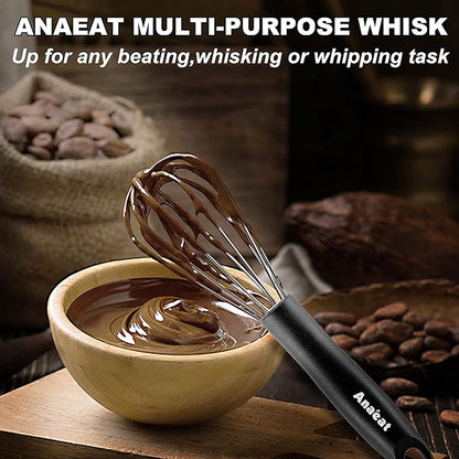 Anaeat Stainless Steel Kitchen Whisk Set of 4, Milk and Egg Beater Blender with Thick Wire for Whisking, Cooking, Baking, Beating and Stirring - 11'' Flat Whisk and 8.5''+10.5''+12'' Balloon Whisks