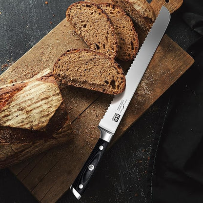 SHAN ZU 8" Bread Knife - Sourdough Slicing Knife Professional German 1.4116 Stainless Steel Serrated Blade, Ergonomic Wood Handle & Full Tang Design, Gift Box Included(Single-Edge)