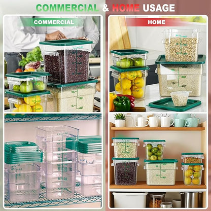 4QT NSF Food Storage Containers with Lids: 4 PCS [Total Food Grade][Hot&Cold Resistant] Commercial Clear Food Storage Containers for Restaurant Kitchen Proof Dough, Measuring Spoons Included(Green)