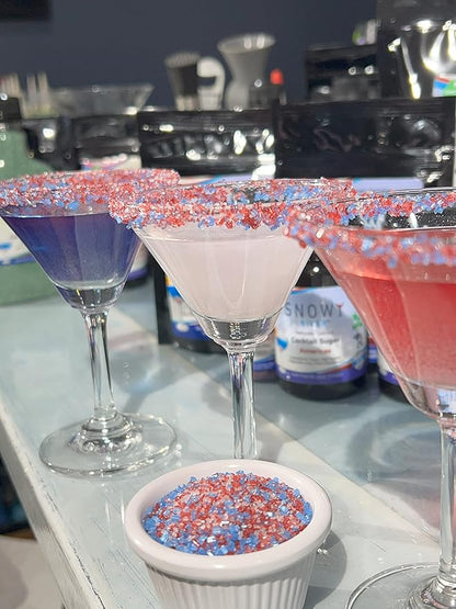 Snowy River Americas Cocktail Sugar - Naturally Colored 4th July Red, White & Blue Sugar for Cocktail Rimming, Baking & Decorating, Medium Crystal (Americas, 3oz Gift Bottle)