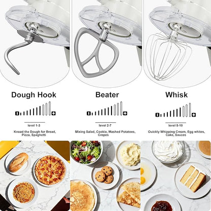 8.45 QT All Metal Dough Mixer,10 Speed Large Capacity Kitchen Stand Mixer with Digital Timer & Tilt-Head, Electric Mixer with Whisk Dough Hook Mixing Beater for Baking,Cakes,Cookie,Bread,Salad(White)