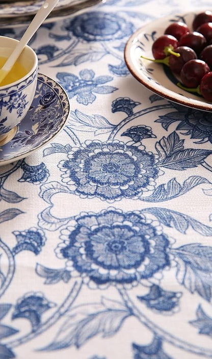 patdrea Designer Vintage Blue Rectangle Tablecloth,Linen Anti-Wrinkle Paisley Pattern Farmhouse Extra Long Table Cloth,Decor Cover for Kitchen Dining,Christmas,Thanksgiving,63"x110"-Lantang a