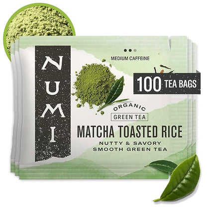 Numi Organic Tea Matcha Toasted Rice, 100 Count Box of Tea Bags, Green Tea (Packaging May Vary)