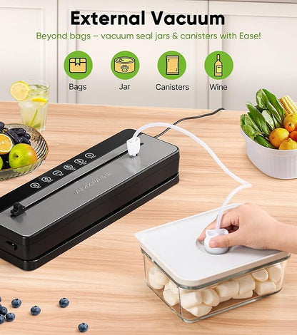 Vacuum Sealer for Food, 6-in-1 Food Vacuum Sealer Machine, Built-in Cutter Food Sealer Vacuum Sealer, Compact Vacuum Sealers with 20 Vacuum Bags, External VAC for Jars & Containers, Black