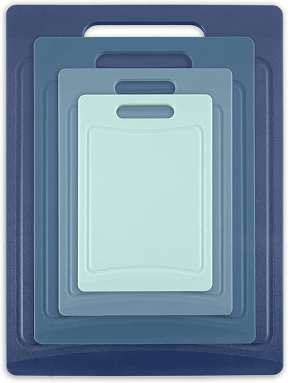 COOK WITH COLOR Non-Slip Cutting Board Set – Kitchen Essentials with Easy Grip Handle for Meat, Veggies, and Fruits, 4 Cutting Boards, Blue-New