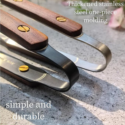 Premium Kitchen Tongs - 304 Stainless Steel & Walnut Wood, Comfortable Grip, Non-Slip Design, High Heat Resistant - Ideal for Home, Cooking, Barbecue & Frying Steak, 9-Inch, silvery