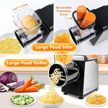 Anatole Electric Cheese Grater 7 Blades Ice Shaver Stainless Steel Vegetable Shredder 250W BPA-Free 110V
