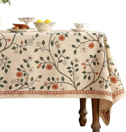 ISAENNE Designer Floral Square Tablecloth,French Linen Light Beige Indoor Table Cloth,Fall Wrinkle Resistant Home Decor Tablecloths for Dining Thanksgiving Kitchen Party,67"*67"-Flora A