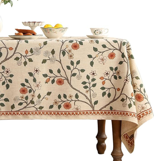ISAENNE Designer Floral Small Square Tablecloth,French Linen Light Beige Indoor Table Cloth,Fall Wrinkle Resistant Decor Tablecloths for Dining Thanksgiving Kitchen Party,55"*55"-Flora A