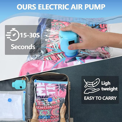 Vacuum Storage Bags with Electric Air Pump, 6 Pack (3 Jumbo, 3 Large) Fast Deflating Double Zip Seal Space Saver Bag for Clothes, Mattress, Blanket, Duvets
